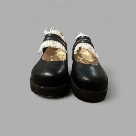 Womens Buckle Straps Round Toe Lace Trim Mary Jane Shoes Size 8 - Picture 3 of 5